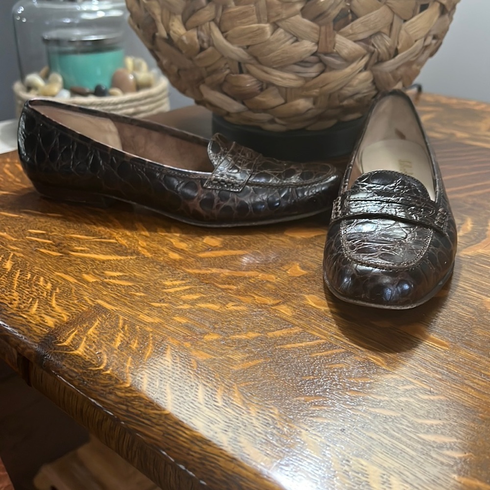 Salvatore Ferragamo brown embossed loafers